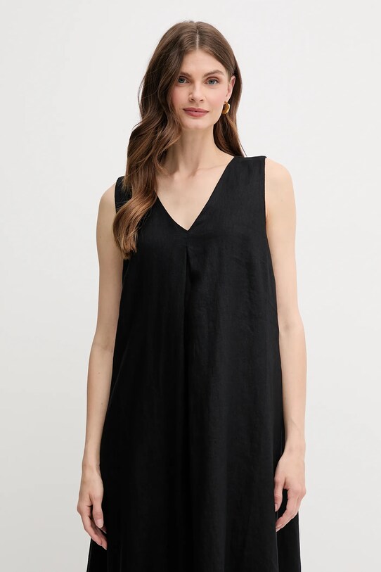 United Colors of Benetton sukienka lniana czarny 4AGHDV07C