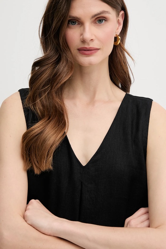 Lanena haljina United Colors of Benetton 4AGHDV07C crna