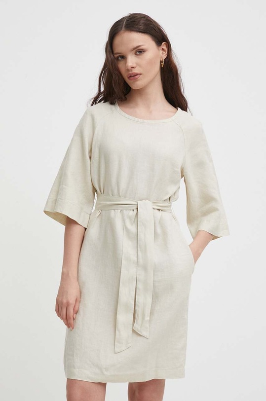 United Colors of Benetton sukienka lniana casual beżowy 4AGHDV07B