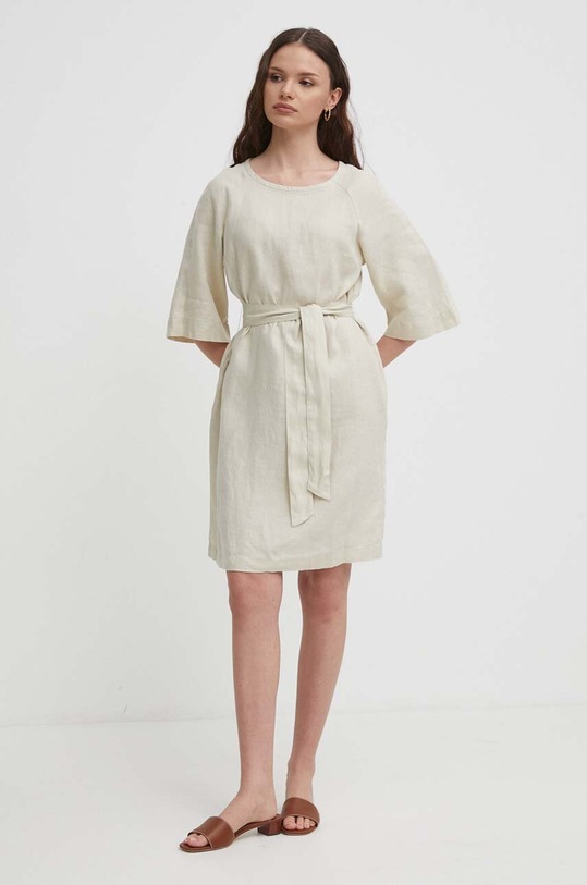 Льняна сукня United Colors of Benetton 4AGHDV07B бежевий SS24
