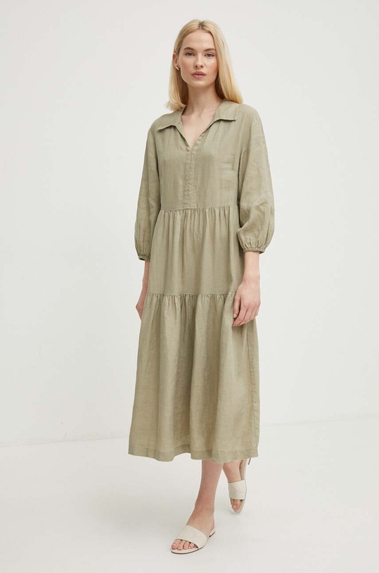 United Colors of Benetton sukienka lniana casual zielony 4AGHDV07J