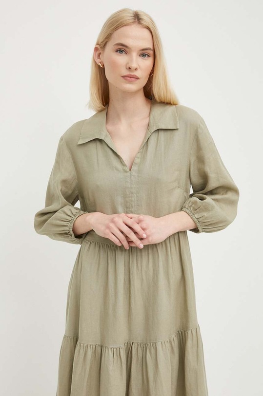 United Colors of Benetton sukienka lniana 4AGHDV07J zielony SS24