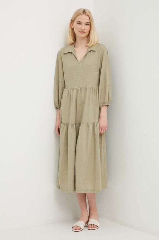 United Colors of Benetton sukienka lniana zielony 4AGHDV07J