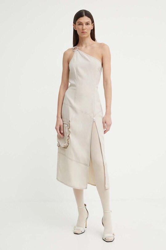 Résumé sukienka z domieszką lnu AminaRS casual beżowy 20781130