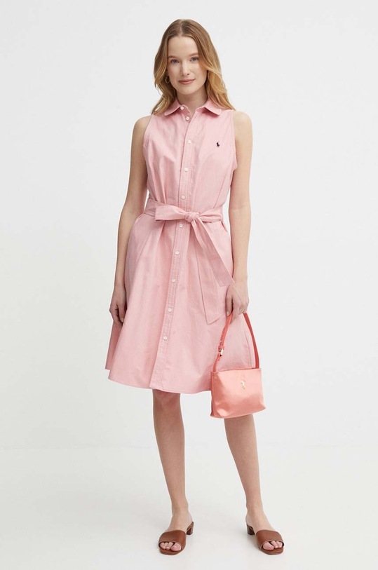 Βαμβακερό φόρεμα Polo Ralph Lauren 211943505 ροζ SS24