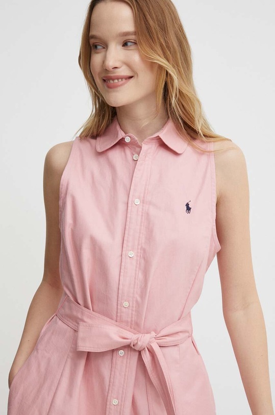 Βαμβακερό φόρεμα Polo Ralph Lauren ροζ 211943505