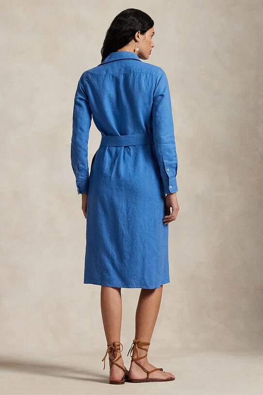 Ľanové šaty Polo Ralph Lauren 211943992 modrá SS25