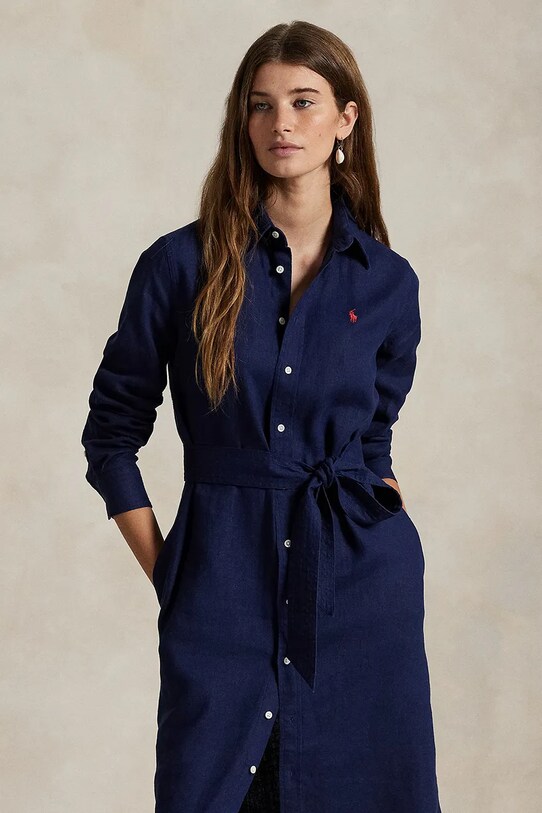 Odzież Polo Ralph Lauren sukienka lniana 211943992 granatowy