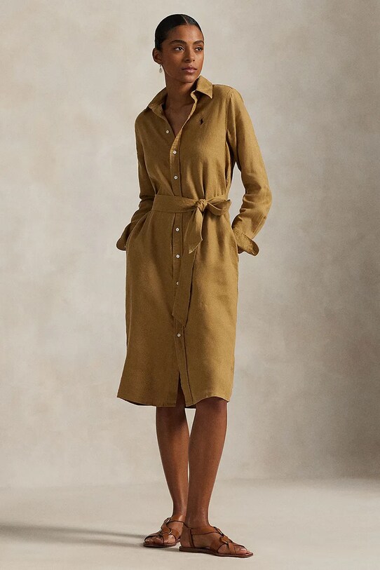 Polo Ralph Lauren vászon ruha len bézs 211943992