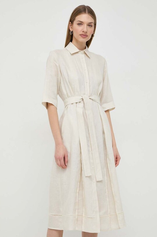Max Mara Leisure rochie din in midi bej 2416221028600