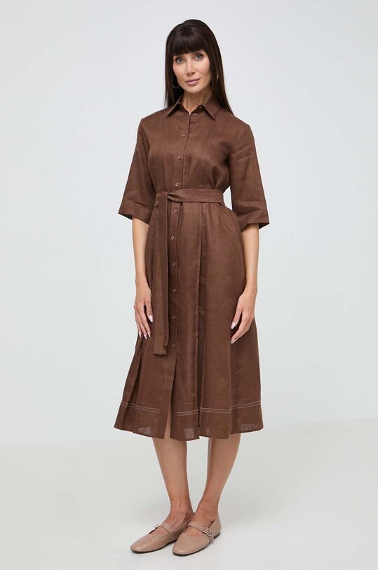 Льняное платье Max Mara Leisure 2416221028600 коричневый SS24