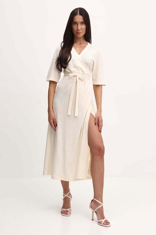 Max Mara Leisure sukienka lniana 2416621078600 beżowy SS24