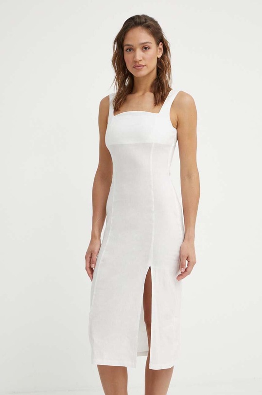 Sisley rochie din in midi bej 4YNELV05Q