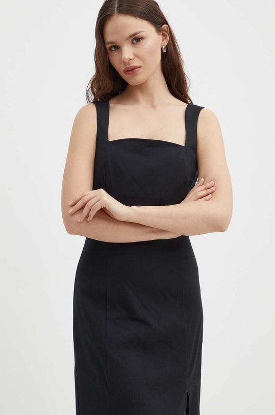 Odzież Sisley sukienka lniana 4YNELV05Q czarny