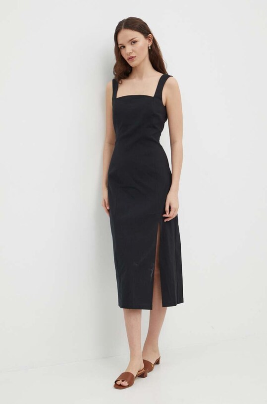 Sisley vestito di lino nero 4YNELV05Q