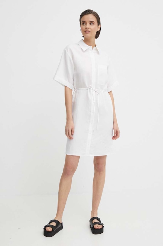 Šaty s příměsí lnu Calvin Klein bílá K20K206697