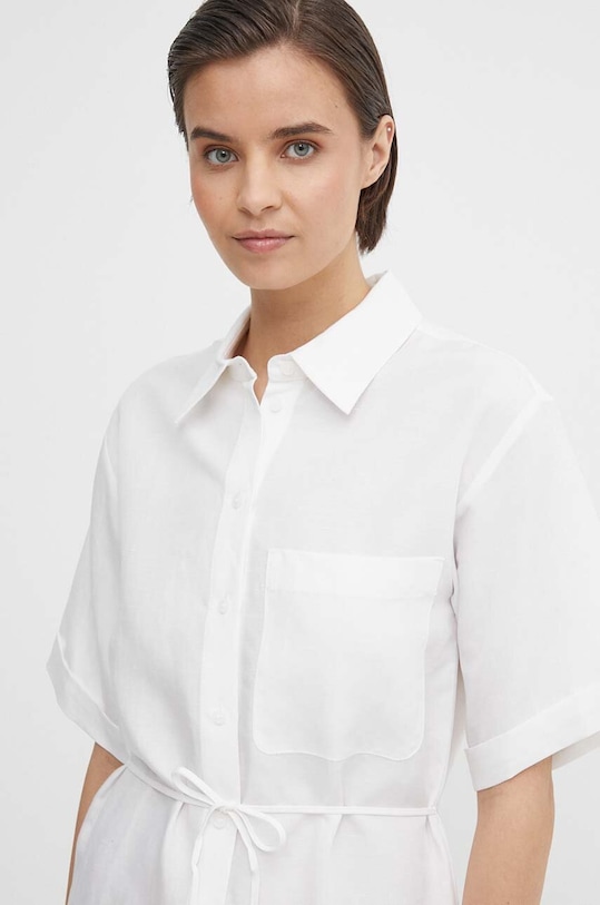 Šaty s příměsí lnu Calvin Klein K20K206697 bílá