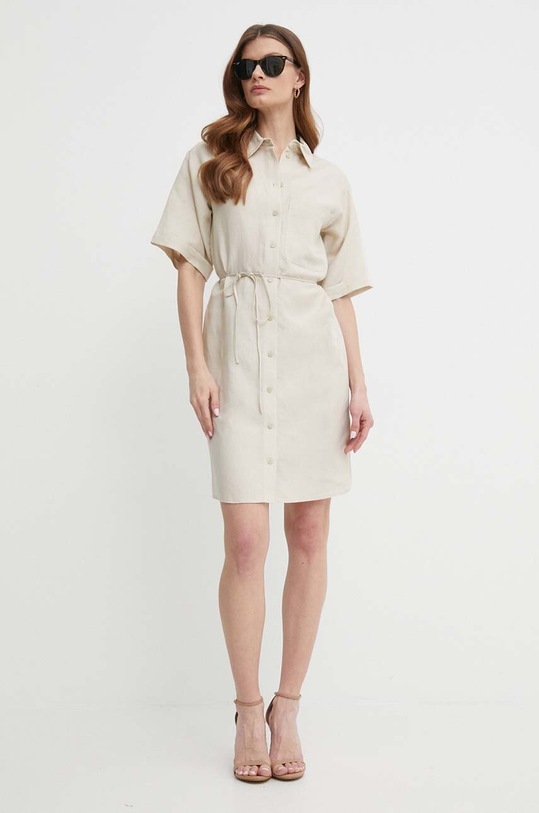 Calvin Klein sukienka z domieszką lnu casual beżowy K20K206697