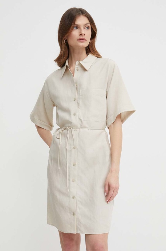 Calvin Klein sukienka z domieszką lnu K20K206697 beżowy SS24