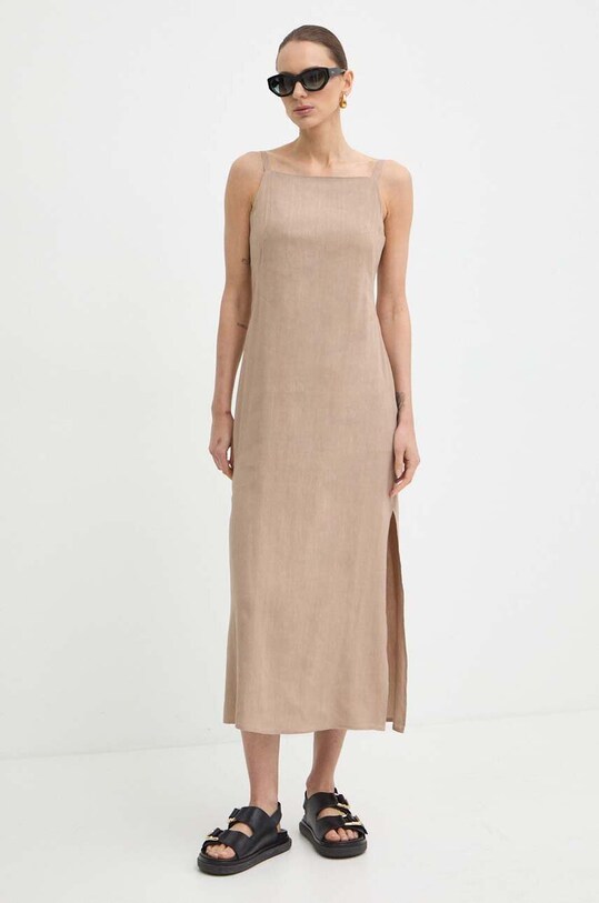 Marella rochie din in midi bej 2413221015200