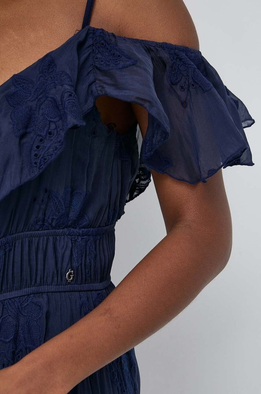 Guess sukienka z domieszką jedwabiu ELIDE W4GK37.WG4U0 granatowy