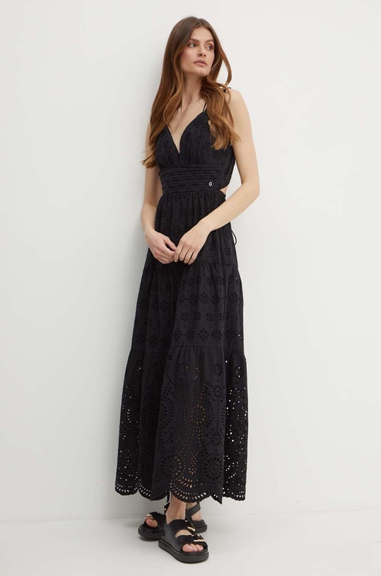 Βαμβακερό φόρεμα Guess PALMA μαύρο W4GK46.WG571