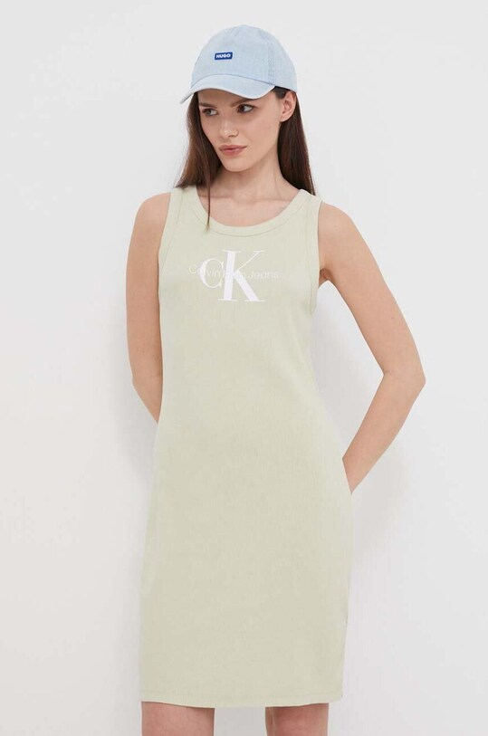 Šaty Calvin Klein Jeans s elastanom zelená J20J223069