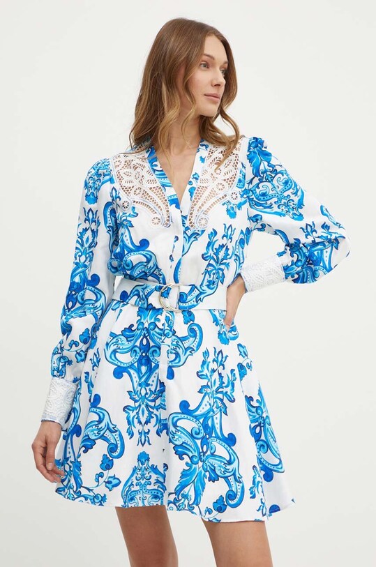 Šaty s příměsí lnu Marciano Guess BLUE NOTE mini modrá 4GGK24.9708Z