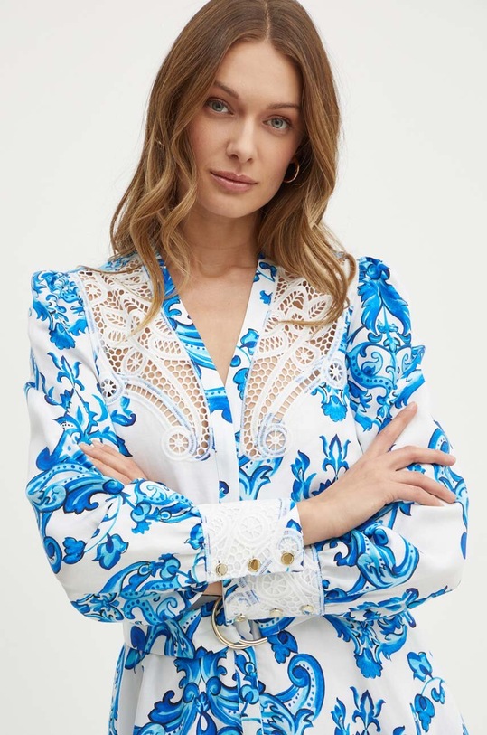 Marciano Guess sukienka z domieszką lnu BLUE NOTE 4GGK24.9708Z niebieski