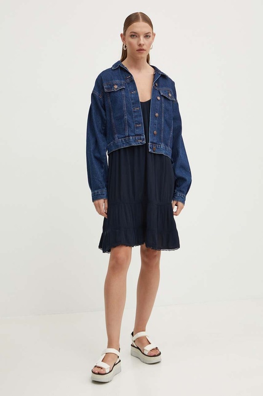 Superdry rochie din bumbac W8011670A.98T bleumarin SS24