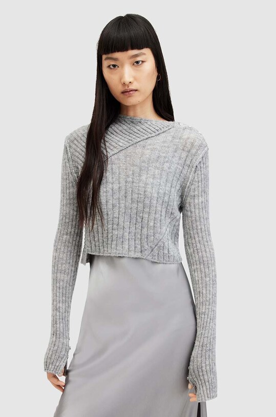 AllSaints sukienka i sweter z wełną WD599Z srebrny SS24