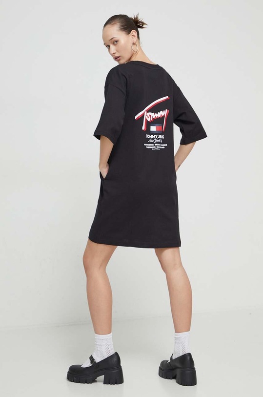 Βαμβακερό φόρεμα Tommy Jeans βαμβάκι μαύρο DW0DW18095