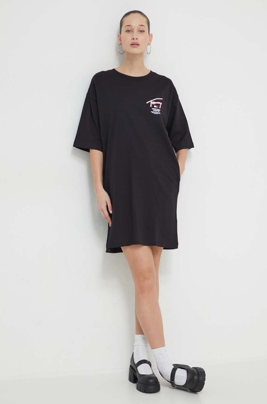Βαμβακερό φόρεμα Tommy Jeans DW0DW18095 μαύρο SS24