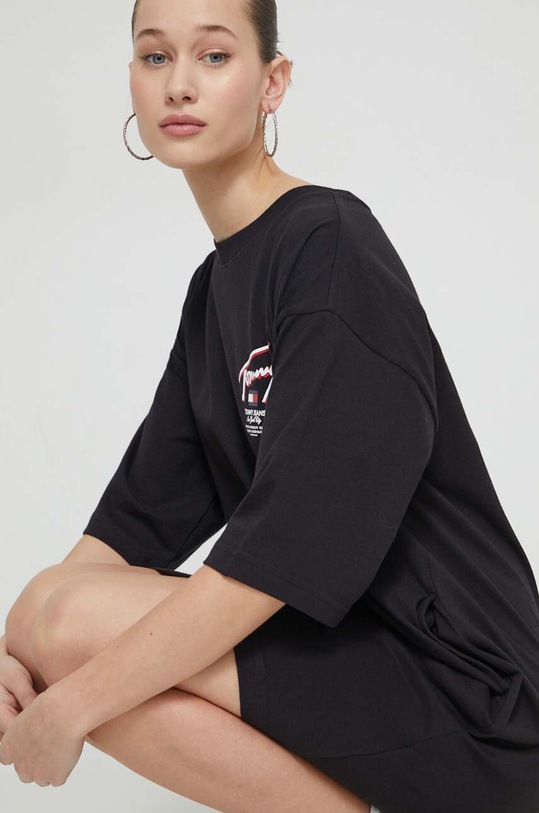 Βαμβακερό φόρεμα Tommy Jeans μαύρο DW0DW18095