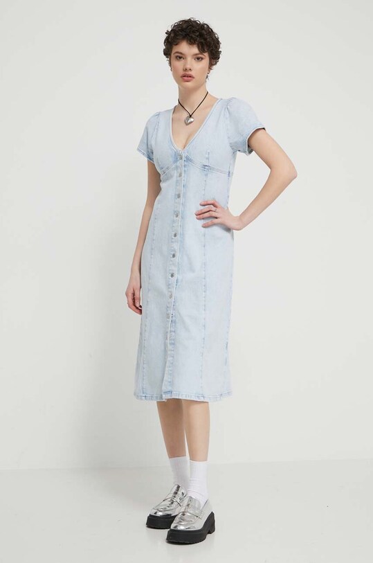 Džínové šaty Tommy Jeans midi modrá DW0DW17966