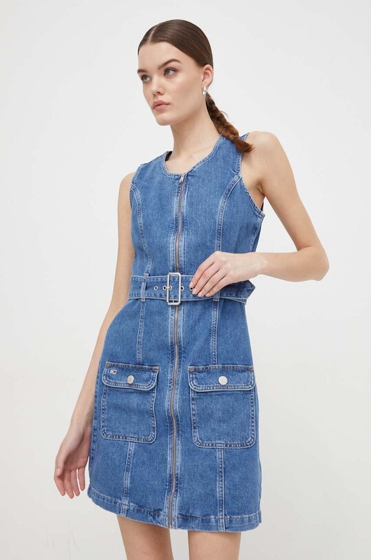 Tommy Jeans rochie din denim fixat albastru DW0DW17682