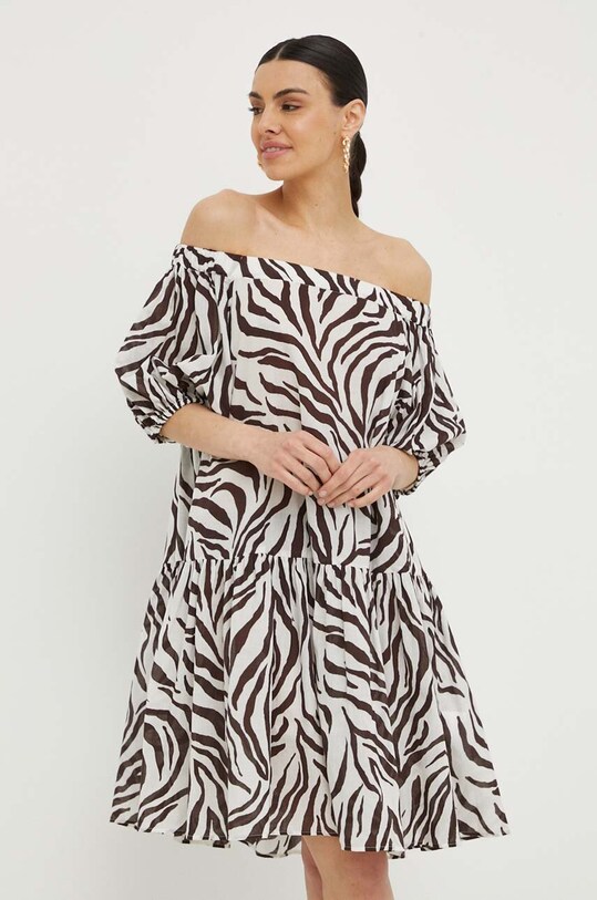 Хлопковое платье Max Mara Beachwear узор коричневый 2416221049600