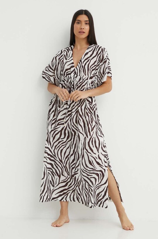 Βαμβακερό φόρεμα παραλίας Max Mara Beachwear καφέ 2416221059600