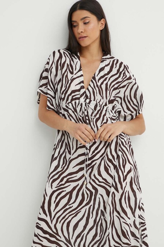Βαμβακερό φόρεμα παραλίας Max Mara Beachwear 2416221059600 καφέ SS24