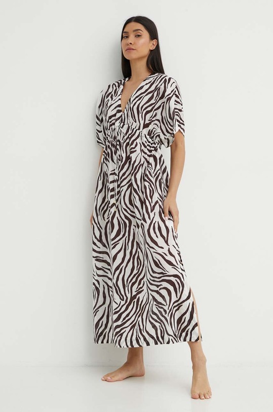 Βαμβακερό φόρεμα παραλίας Max Mara Beachwear καφέ 2416221059600