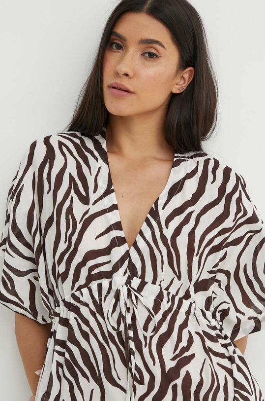 Βαμβακερό φόρεμα παραλίας Max Mara Beachwear 2416221059600 καφέ