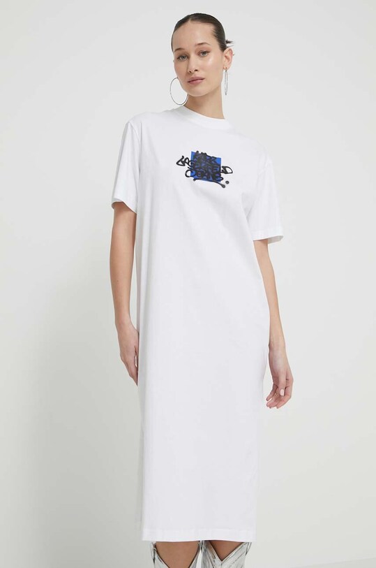 Pamučna haljina Karl Lagerfeld Jeans bijela 241J1300