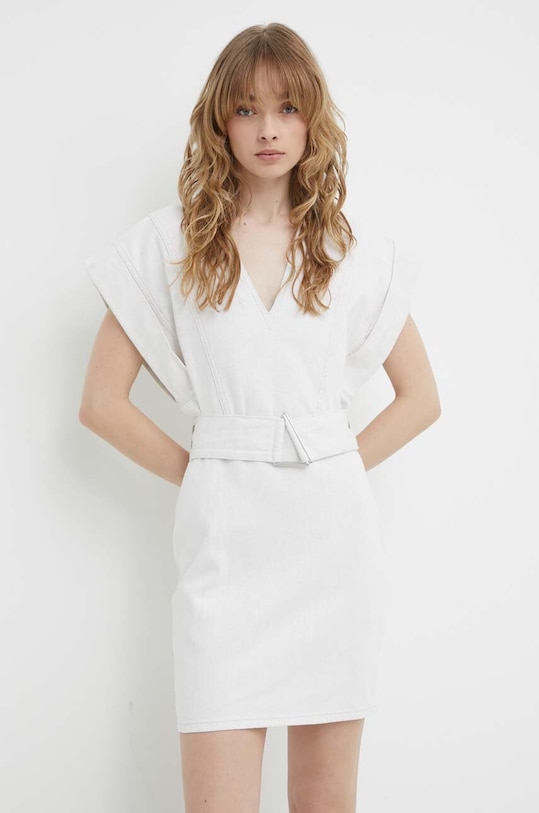 IRO rochie din amestec de in mini bej WM33DORAMA