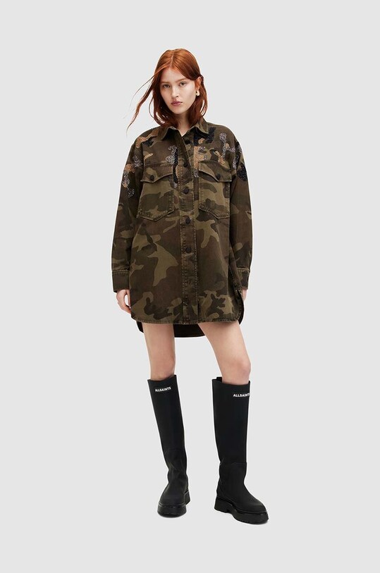 Βαμβακερό φόρεμα AllSaints LILY casual πράσινο W263DA