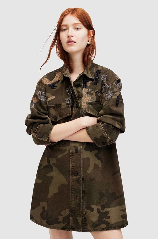 Pamučna haljina AllSaints LILY W263DA zelena SS24