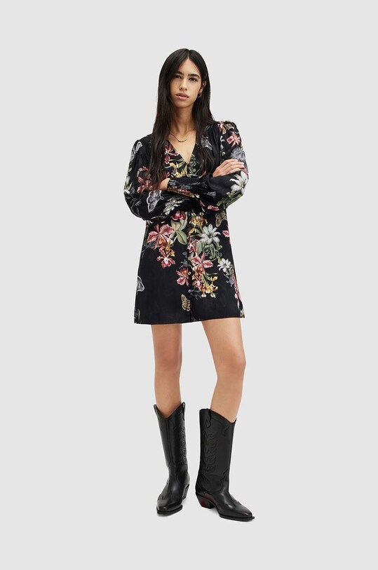 Obleka AllSaints AUDEN SANIBEL Mini črna WD567Z