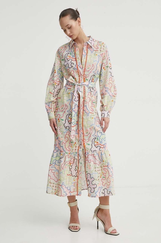 Šaty s příměsí lnu Never Fully Dressed midi vícebarevná NFDDR1244.White