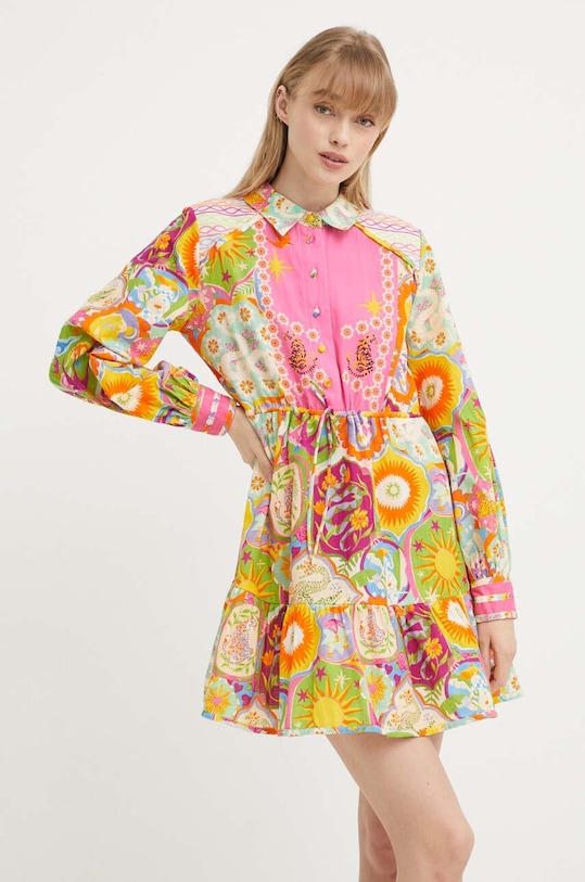 Never Fully Dressed sukienka z domieszką lnu casual multicolor NFDDR1257.Multi