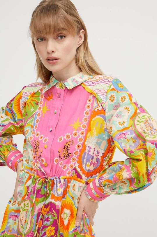 Never Fully Dressed sukienka z domieszką lnu multicolor NFDDR1257.Multi