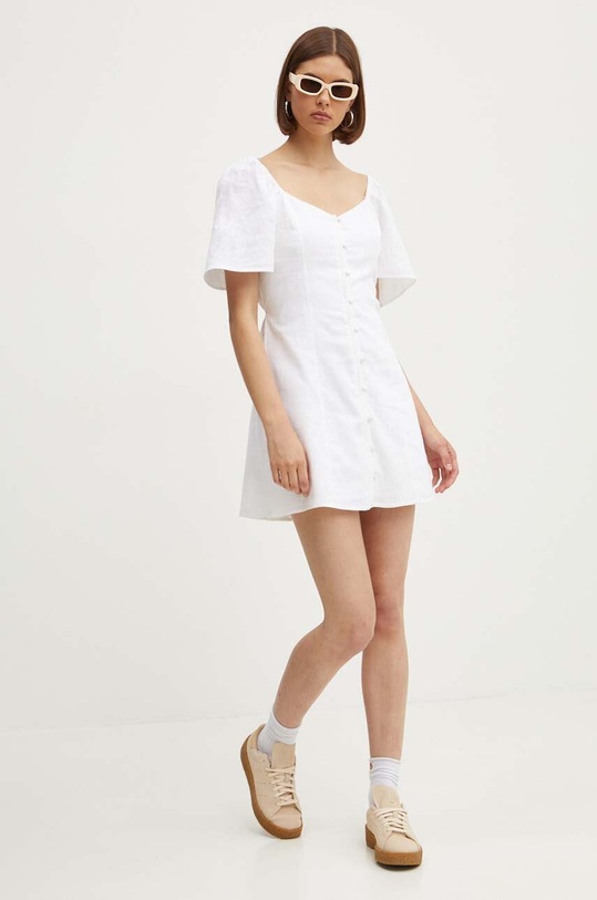 Lněné šaty Abercrombie & Fitch mini bílá KI159.4887.100